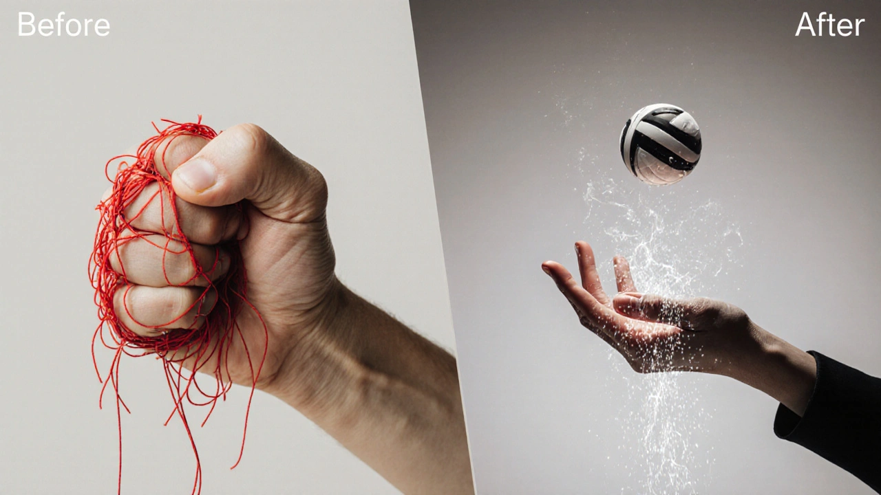 A clenched fist transforming into an open hand, symbolizing release from chronic muscle pain.