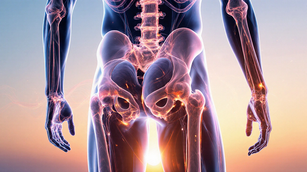 Anatomical illustration showing blood flow and tension release in key muscle areas.