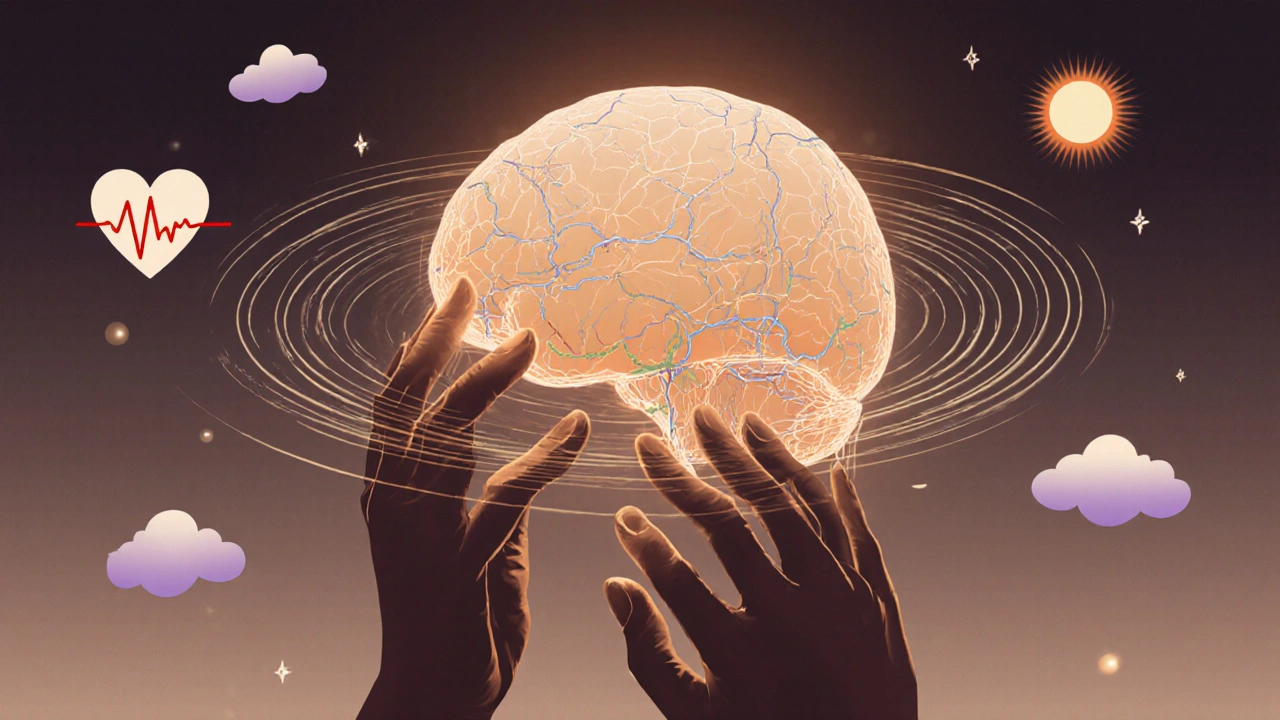 Artistic depiction of scalp nerve pathways glowing with calming circular motions.