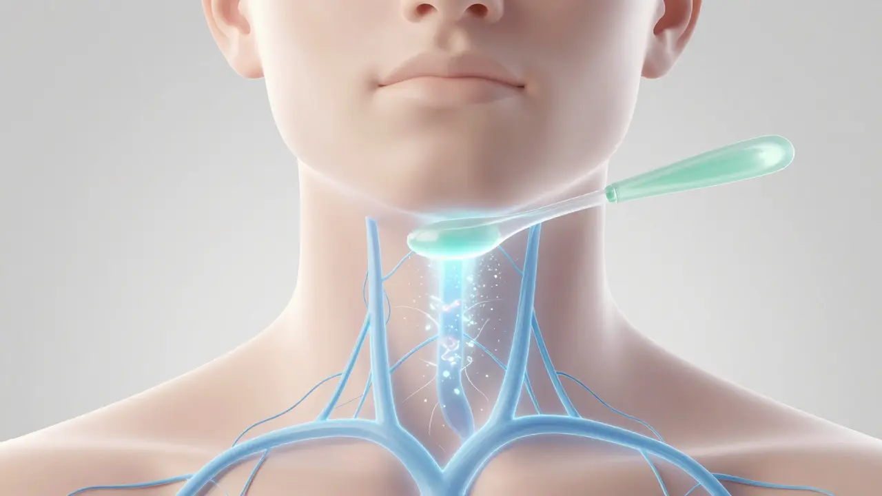 Abstract illustration of lymphatic flow beneath the skin guided by a gua sha tool.