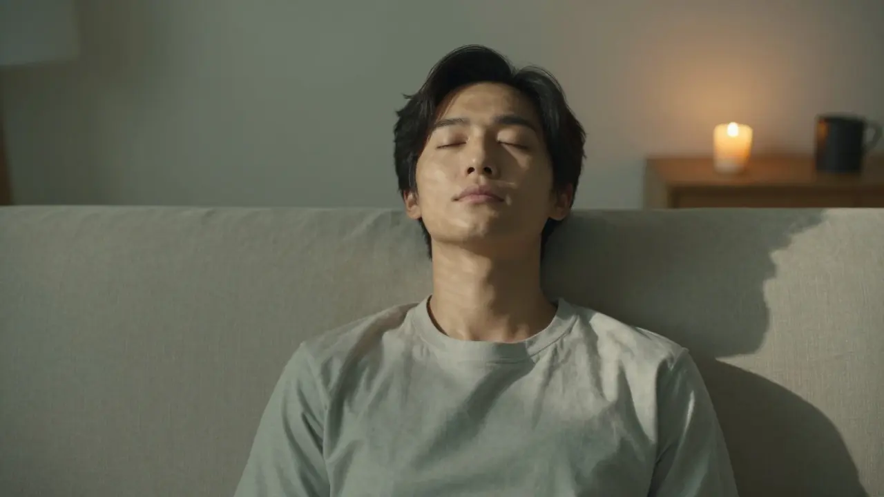 Woman relaxing with eyes closed in warm light