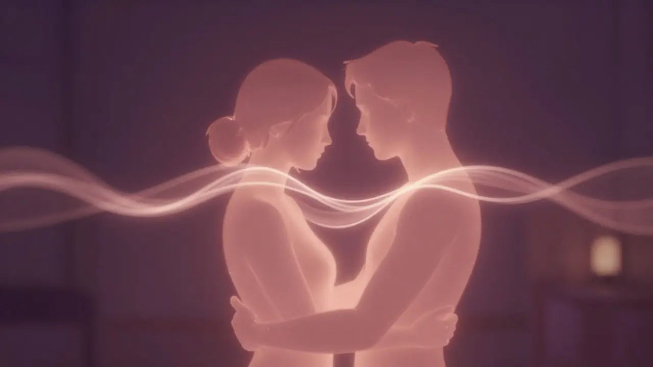 Couples connected by soft light waves in an intimate setting