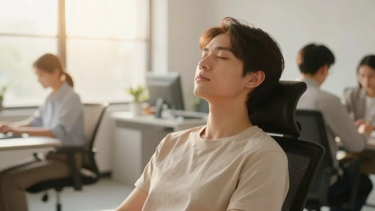 Relaxed office worker enjoying mental clarity after massage