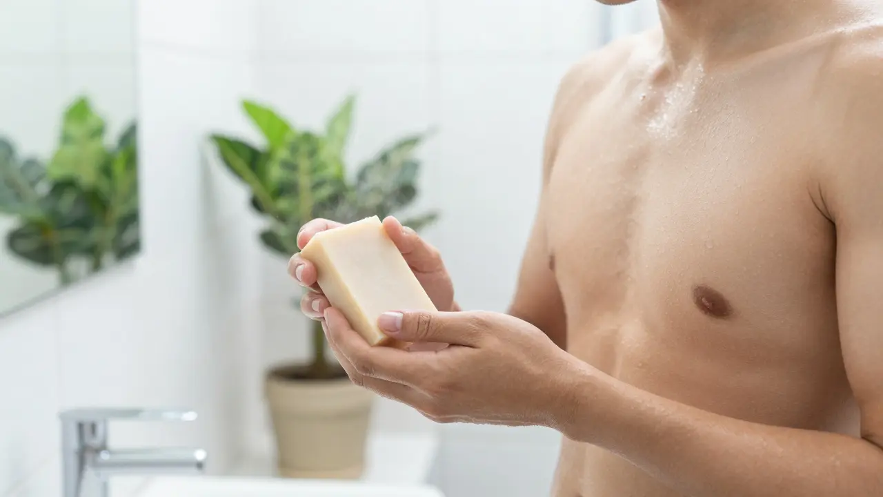Glowing skin after oil massage, preparing for a warm shower
