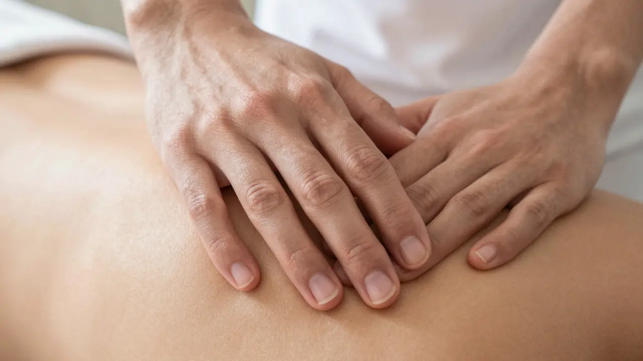 Close up of gentle hands practicing mindful touch