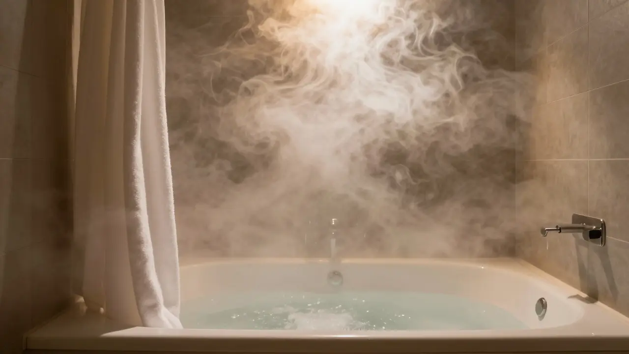 Steamy bathroom with hot tub and trapped humidity