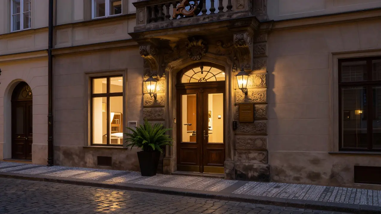 Discreet upscale boutique entrance in Prague