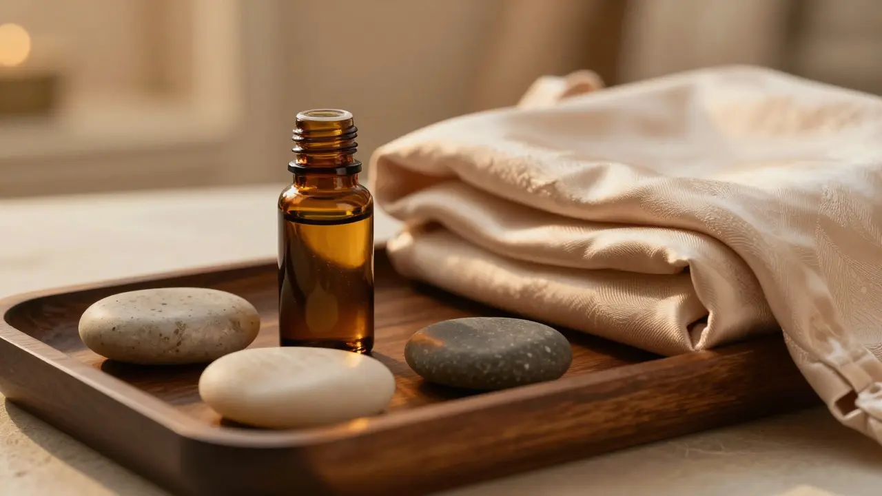 Essential oils and silk robe for relaxation