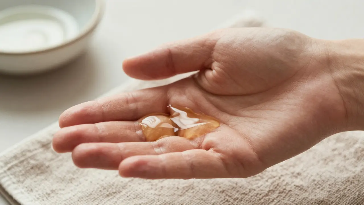 Hands warming massage oil in palms before applying to skin