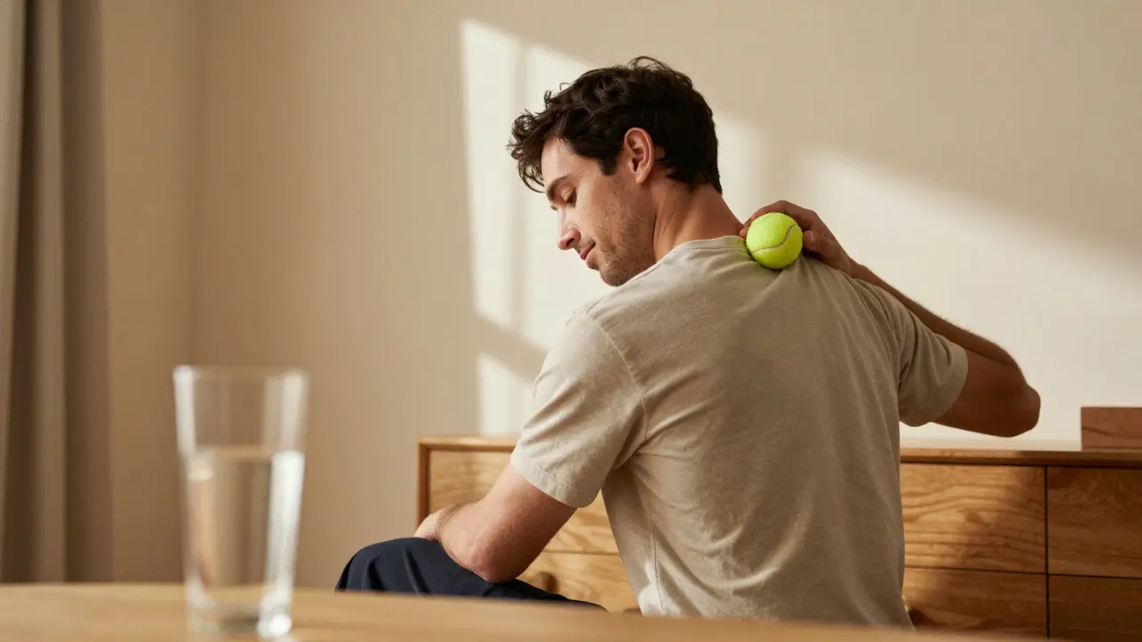 Person using a tennis ball for self-massage at home
