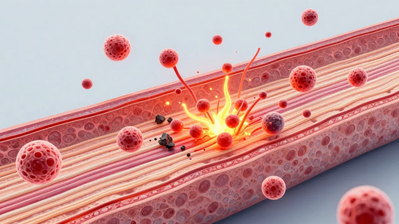 Scientific illustration of cellular healing and blood flow